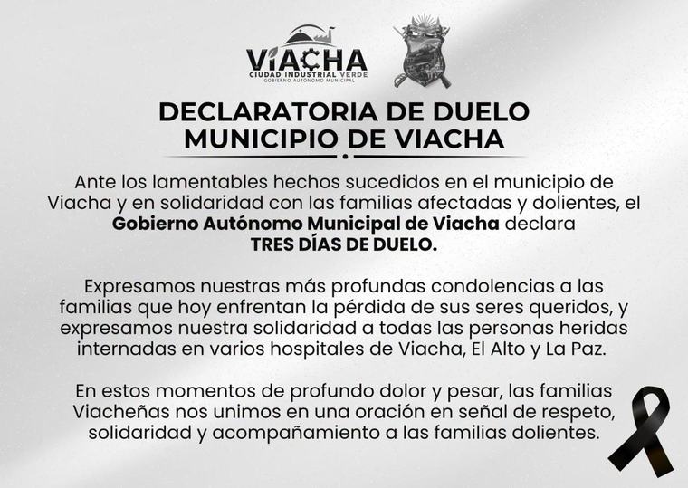 Viacha declara tres días de duelo tras una explosión en el Regimiento Bolívar
