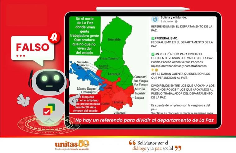 No hay ninguna convocatoria a referendo para consultar sobre la "división" del territorio de La Paz